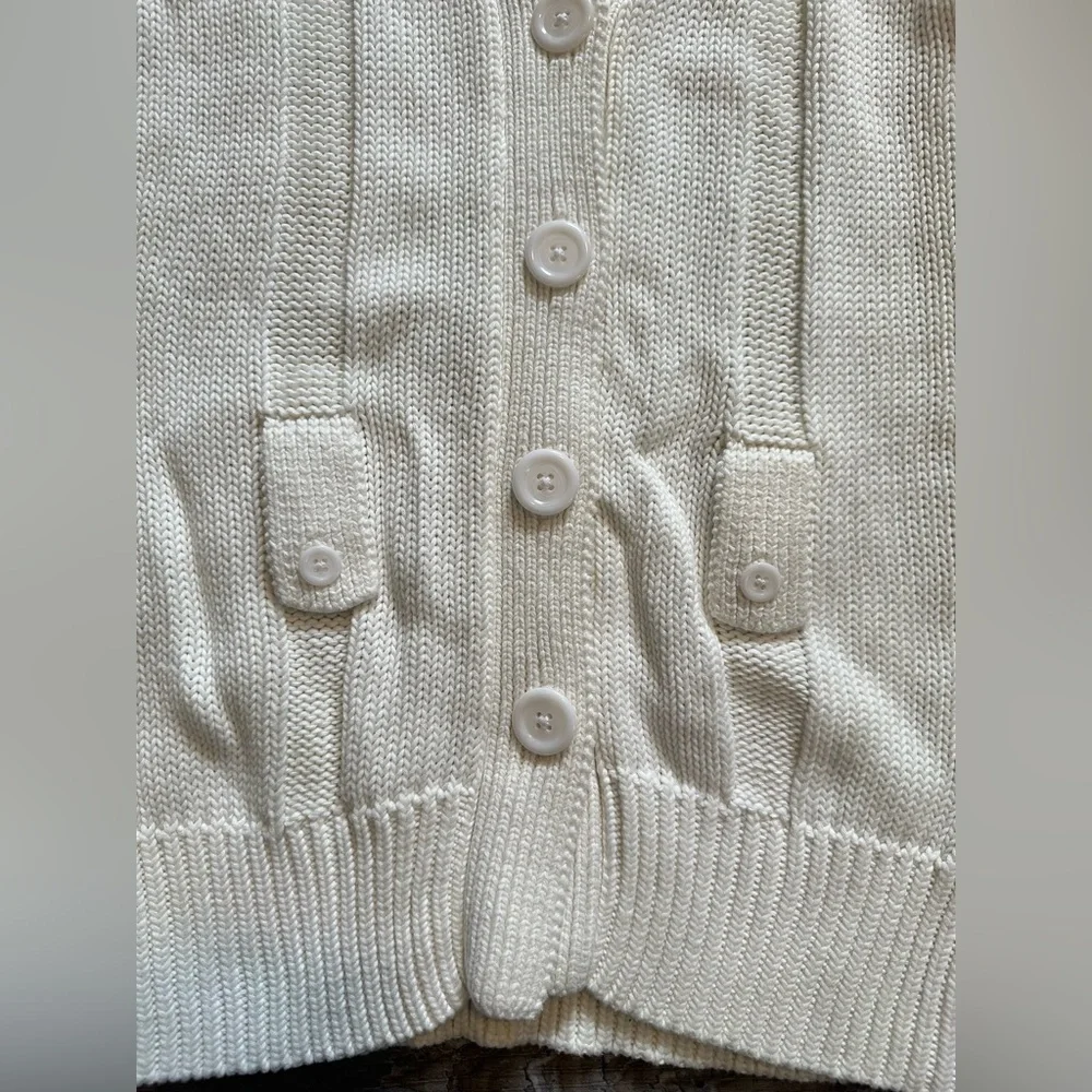 Banana Republic Organic Cotton Ivory Cream Knit Button Down Cardigan Womens Sz S